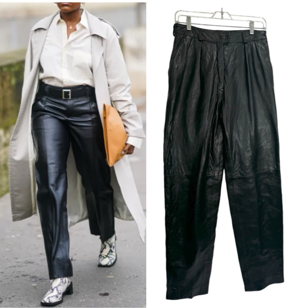 Harry Rosen Vintage 90s Leather Straight Leg Pants Soft Pockets Zip Minimalist